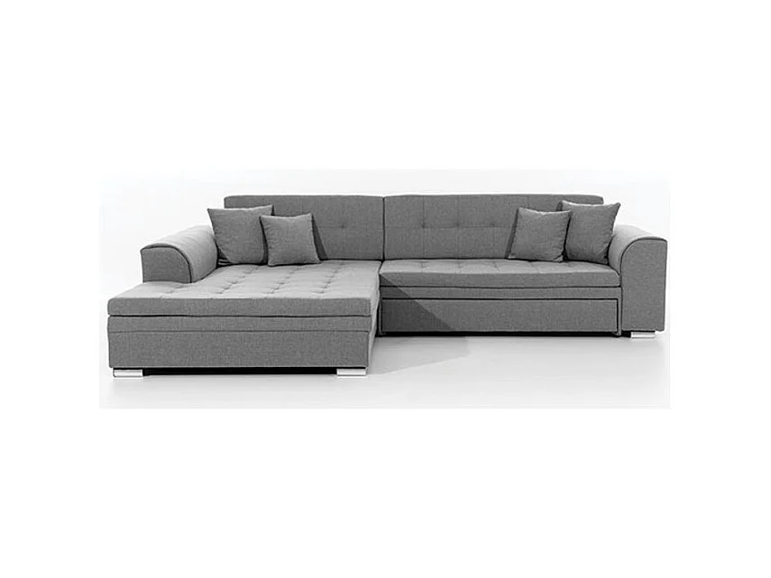 Canapé d'angle gauche convertible 4 places tissu gris Looka 295cm