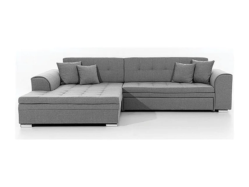 Canapé d'angle gauche convertible 4 places tissu gris Looka 295cm