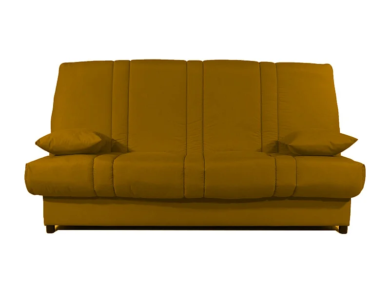 Banquette Clic-clac tissu 130x190 matelas Sofaconfort 14cm avec rangement Sofia-Couleur Jaune miel