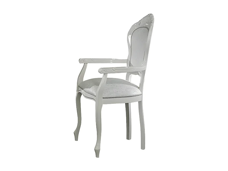 Fauteuil bois laqué blanc et assise tissu doux gris clair Verko