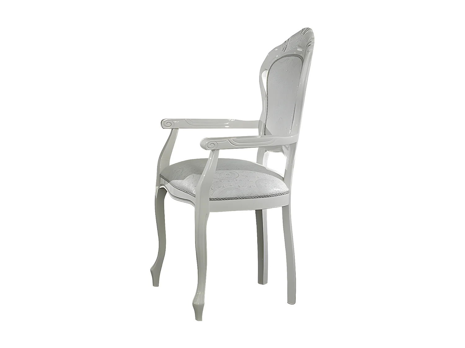 Fauteuil bois laqué blanc et assise tissu doux gris clair Verko