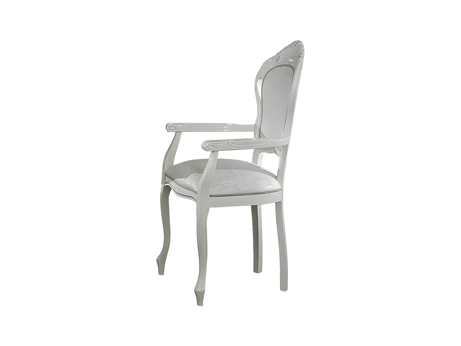 Fauteuil bois laqué blanc et assise tissu doux gris clair Verko