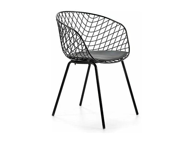 Silla con reposabrazos metálicos y cojín Ram de polipiel negra