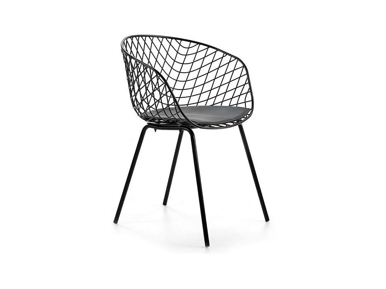 Chaise avec accoudoirs métal et coussin simili cuir noir Ram