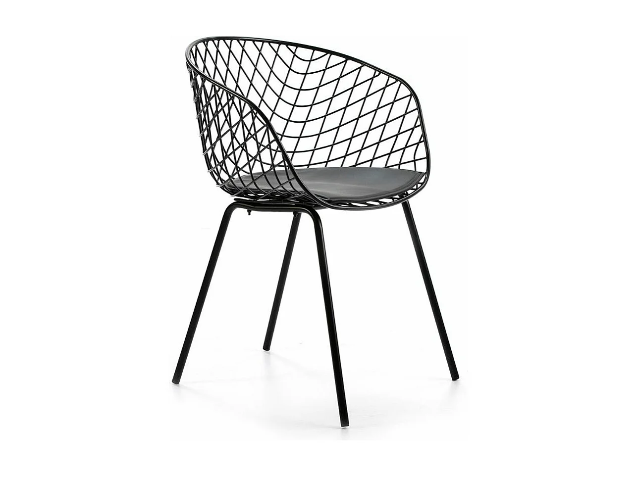 Chaise avec accoudoirs métal et coussin simili cuir noir Ram