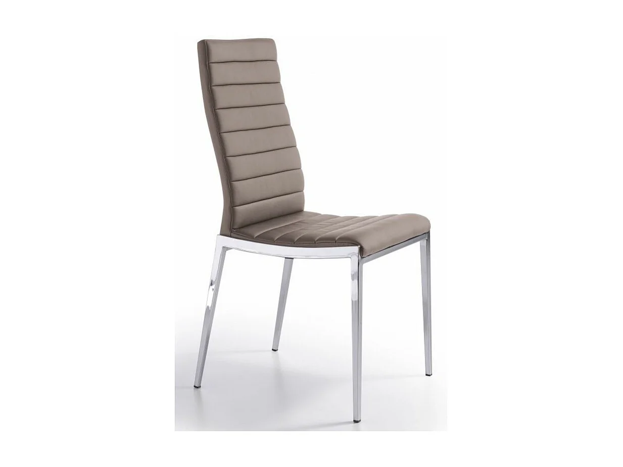 Chaise capitonnée design simili cuir et acier chromé Dina - Lot de 4-Couleur Aqua 18 Taupe foncé