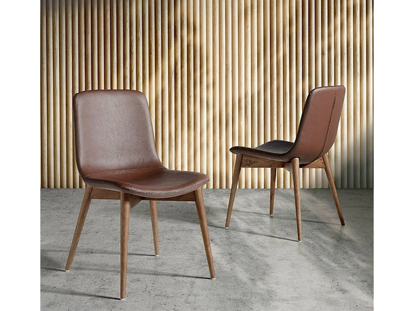 Chaise similicuir et bois de frêne massif Pandora - Lot de 2-Couleur Aqua 18 Taupe foncé