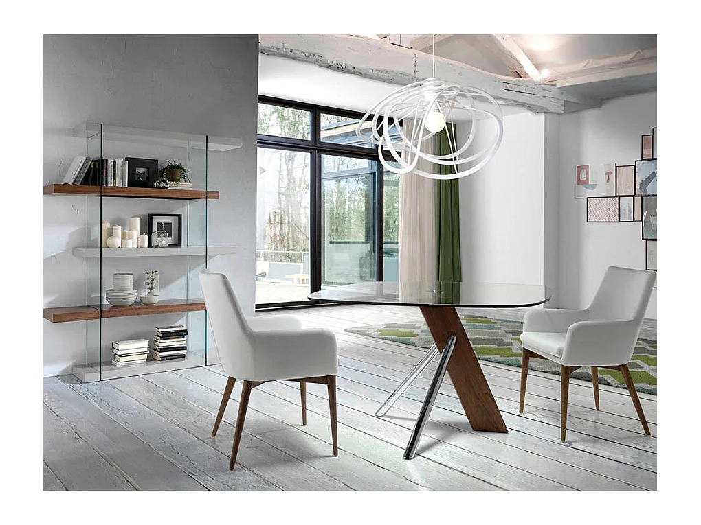 Orna fauteuil van notenhout en kunstleer - Set van 2-Kleur Aqua 02 Crème