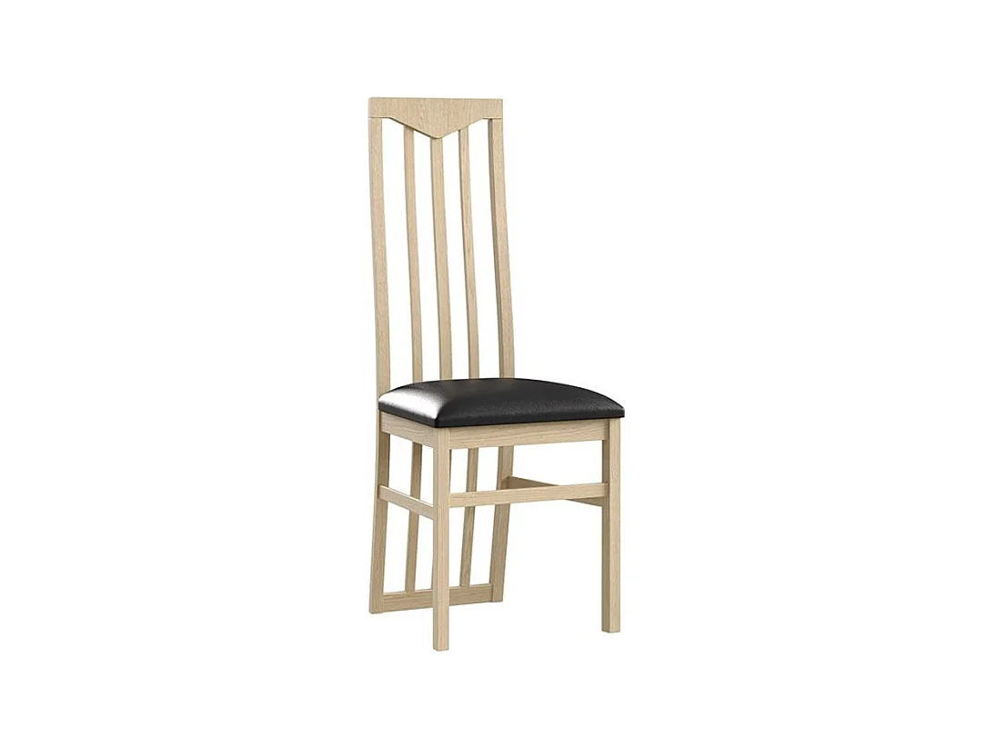 Chaise moderne chêne clair et assise simili cuir noir Italino