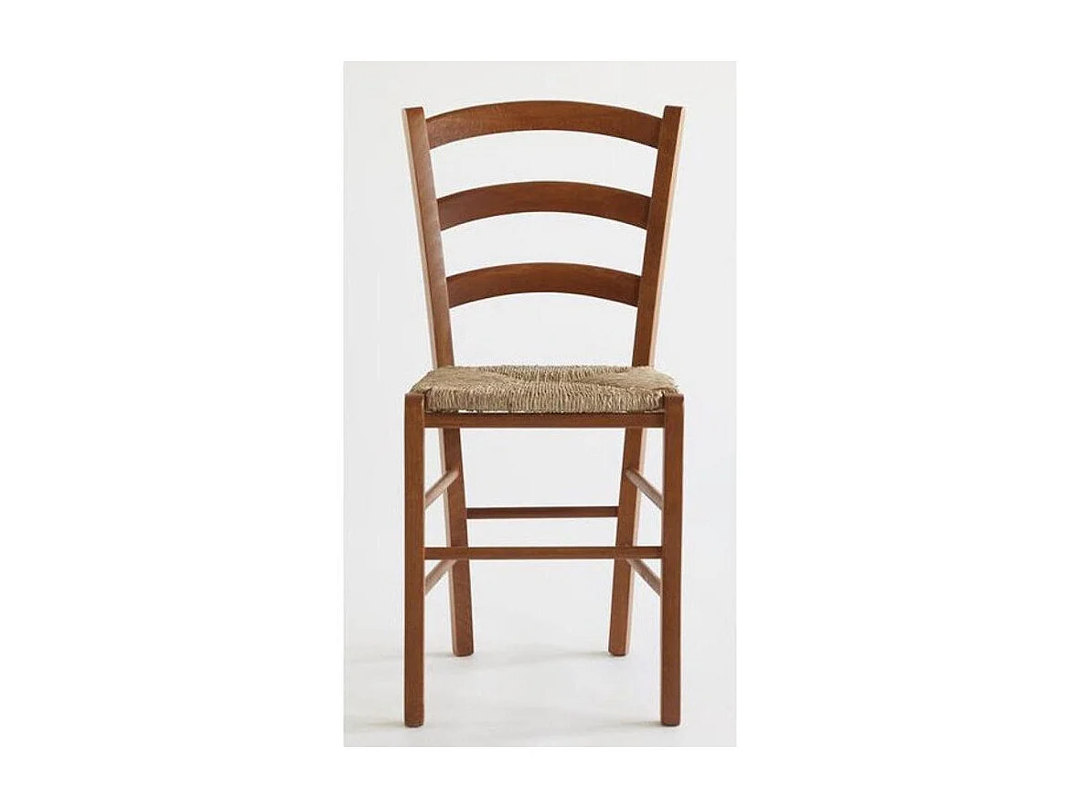 Chaise de cuisine bois marron et assise en paille Lausane - Lot de 2