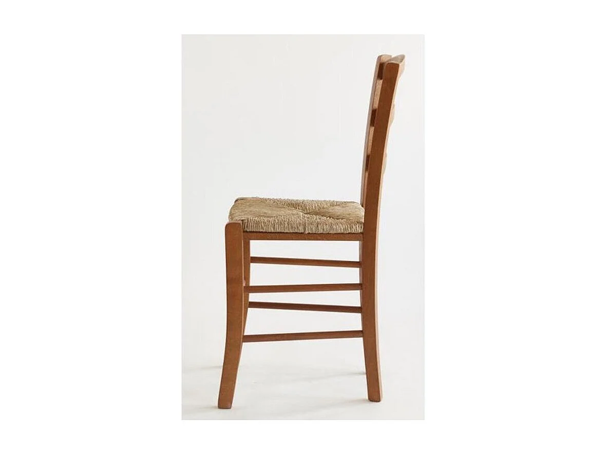 Chaise de cuisine bois marron et assise en paille Lausane - Lot de 2