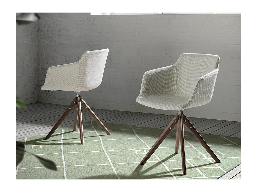 Chaise pivotante tissu beige et bois de frêne Ramia - Lot de 2-Couleur MIRAGE 01