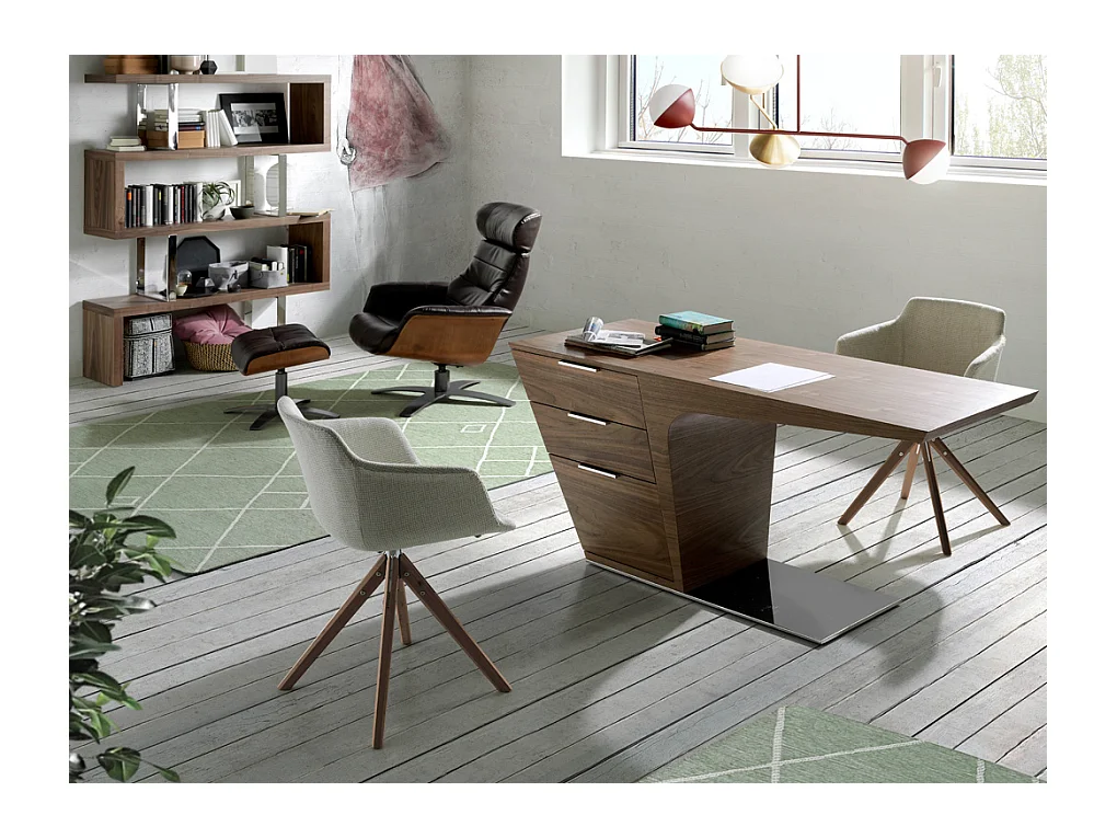 Chaise pivotante tissu beige et bois de frêne Ramia - Lot de 2-Couleur MIRAGE 01