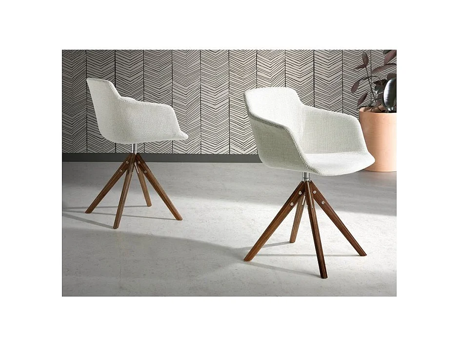 Chaise pivotante tissu beige et bois de frêne Ramia - Lot de 2-Couleur MIRAGE 01