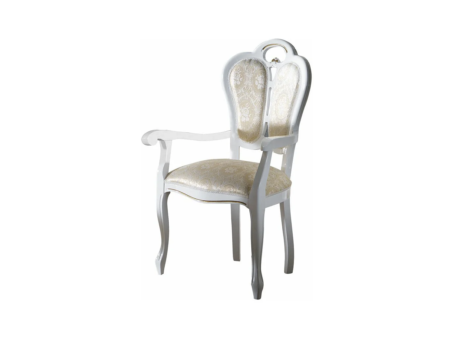 Wit gelakte houten fauteuil en lichtbeige stoffen zitting Kerla