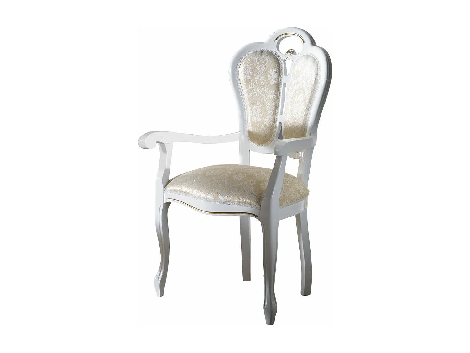 Fauteuil bois laqué blanc et assise tissu beige clair Kerla