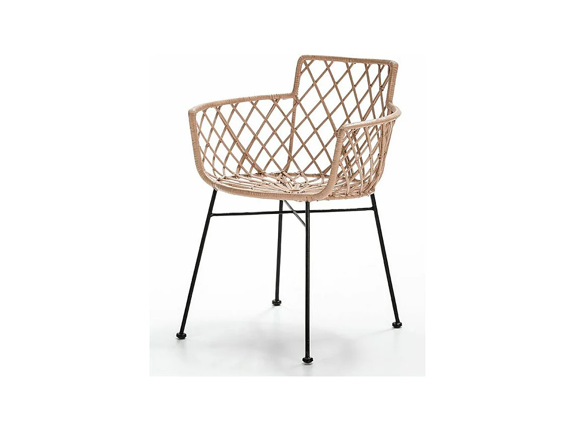 Chaise avec accoudoirs osier caramel et pieds métal noir Gael