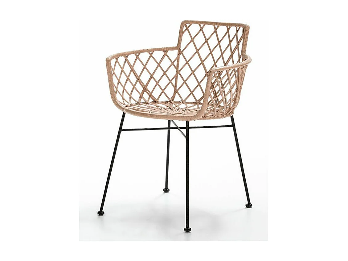 Chaise avec accoudoirs osier caramel et pieds métal noir Gael