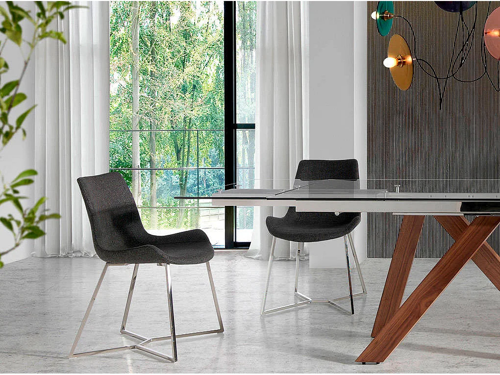 Chaise moderne simili cuir et pieds acier chromé Dana - Lot de 4-Couleur Aqua 90 Noir