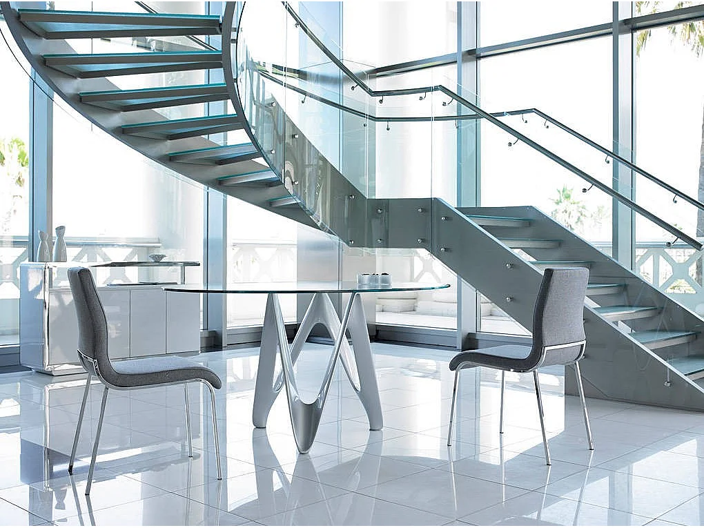 Dayna designstoel in kunstleer en chroomstalen poten - Set van 4-Kleur Aqua 02 Crème