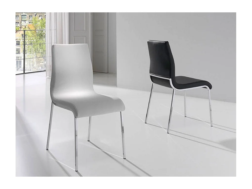Chaise design simili cuir et pieds acier chromé Dayna - Lot de 4-Couleur Aqua 04 Beige