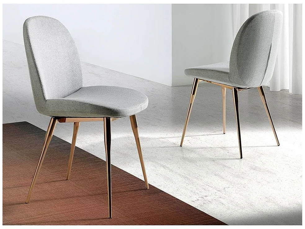 Chaise en tissu gris et pieds en acier or rose Keny - Lot de 2-Couleur MIRAGE 16