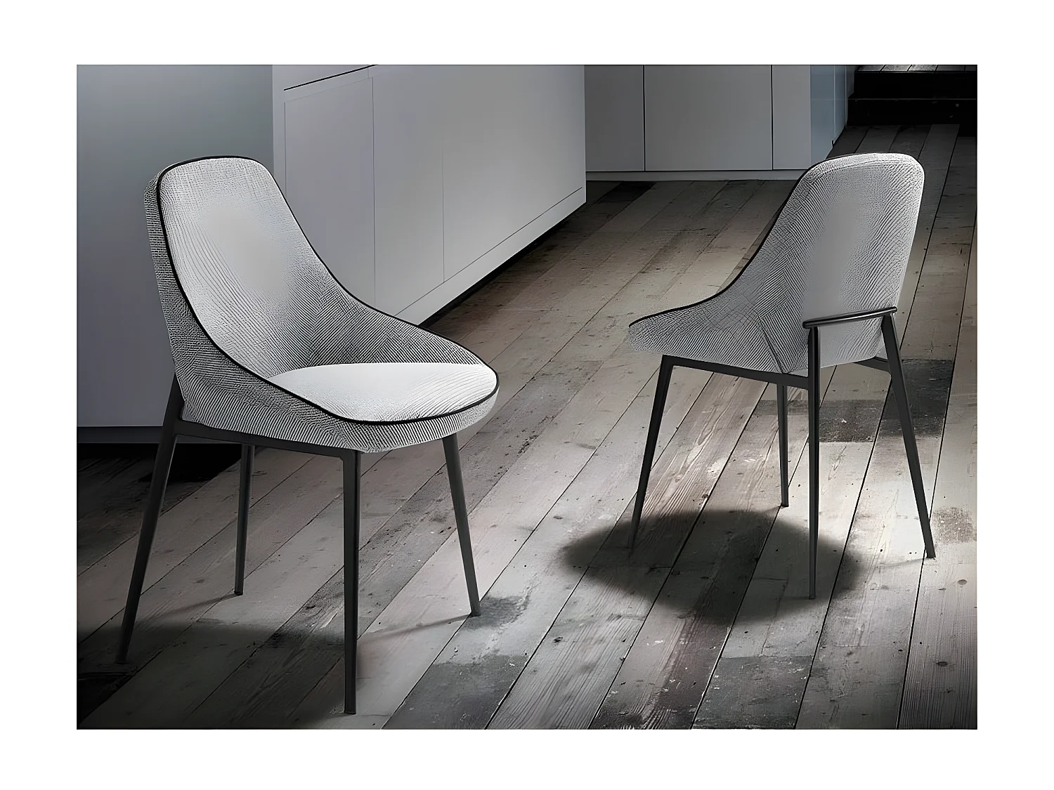 Kabesa grijze stoffen stoel en zwart stalen poten - Set van 2-Kleur DUO 14