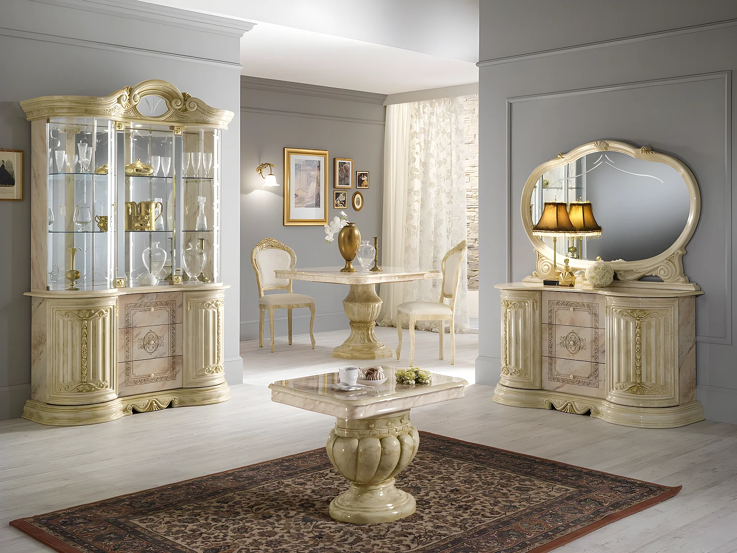 Lesly beige gelakte houten fauteuil en beige stoffen zitting