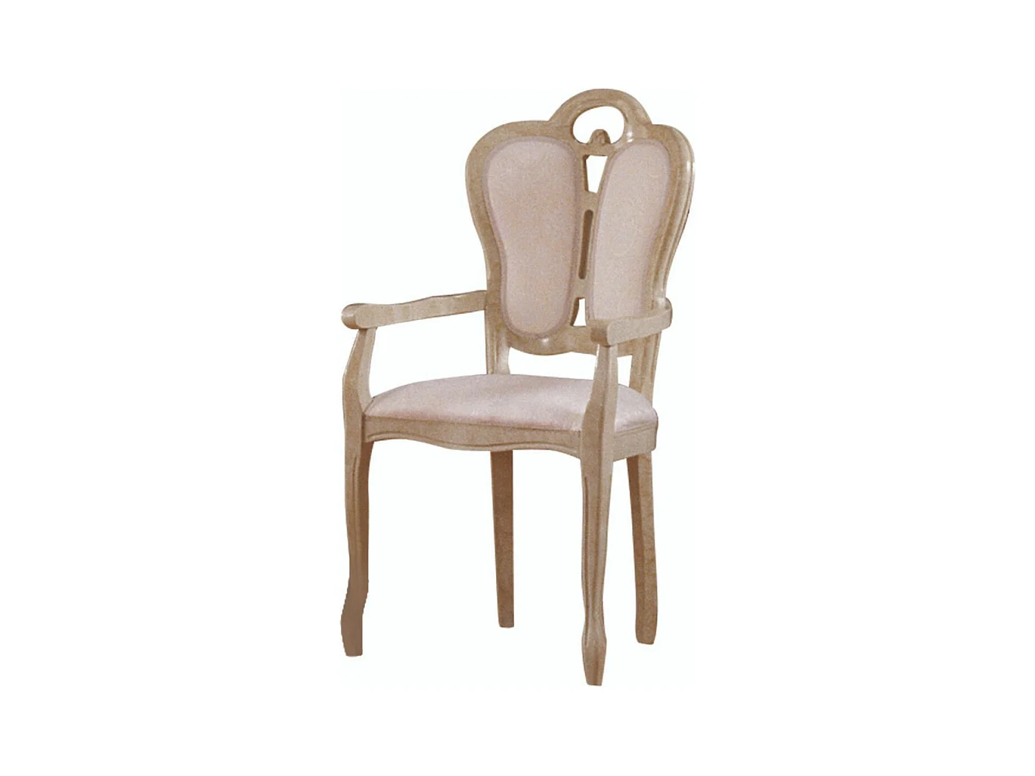 Fauteuil bois laqué beige et assise tissu beige Lesly