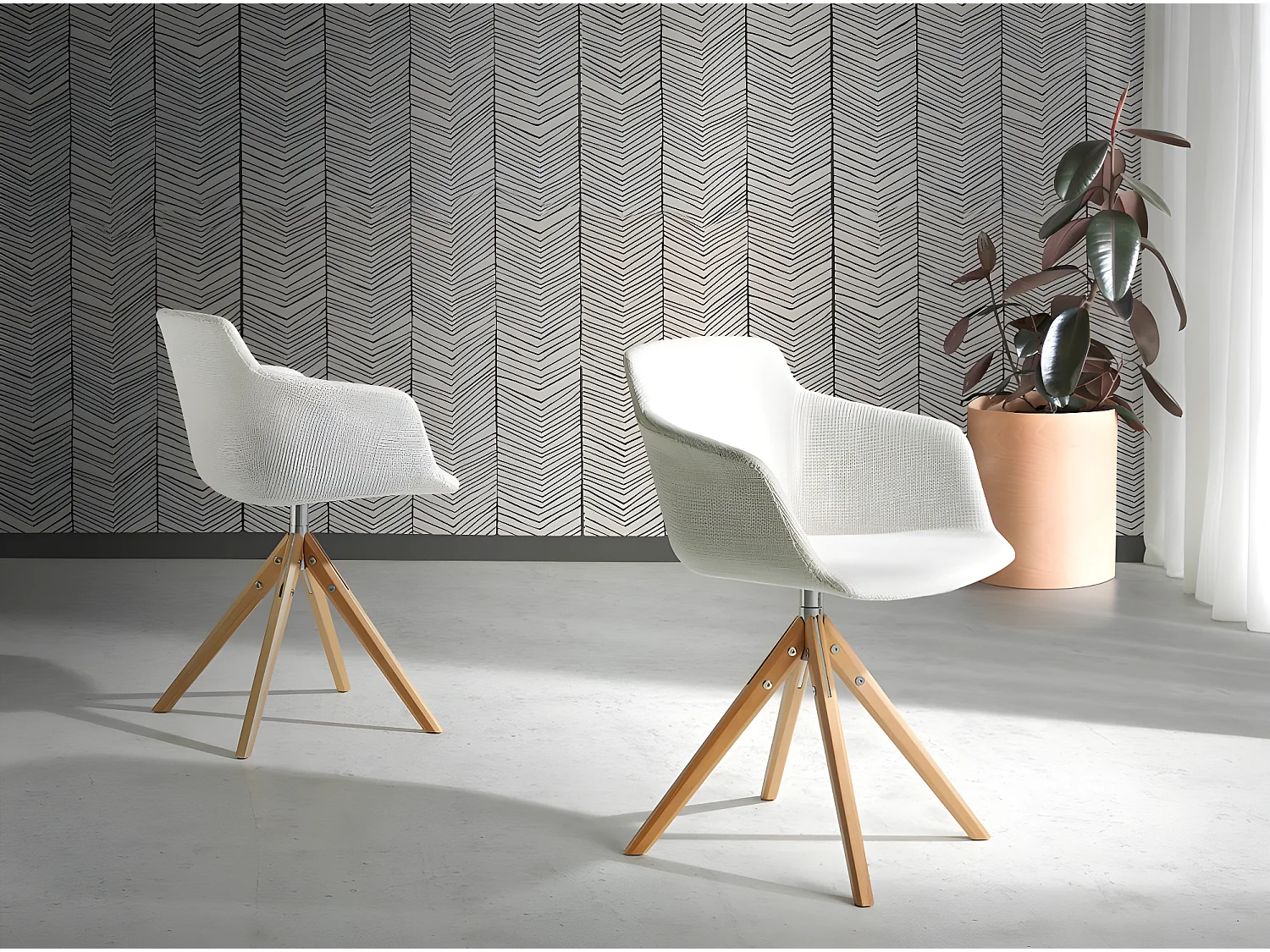 Chaise pivotante tissu et pieds frêne massif clair Elabola-Couleur MIRAGE 45