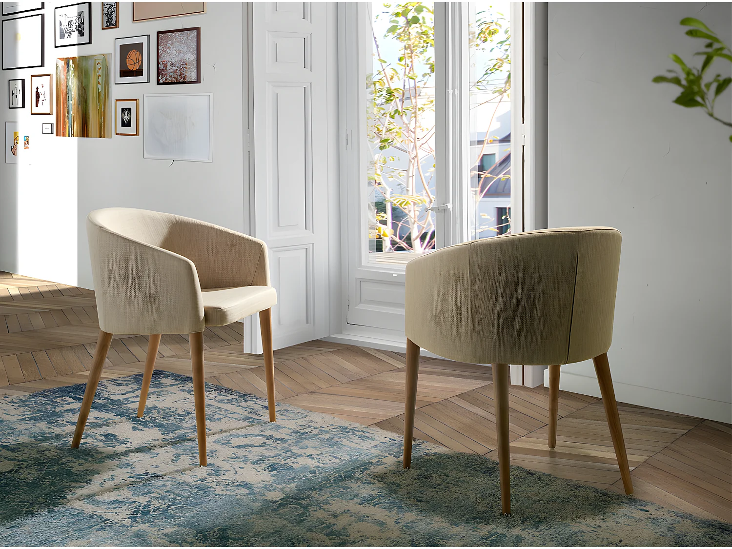 Fauteuil bois noyer et tissu Briza - Lot de 2-Couleur DUO 07