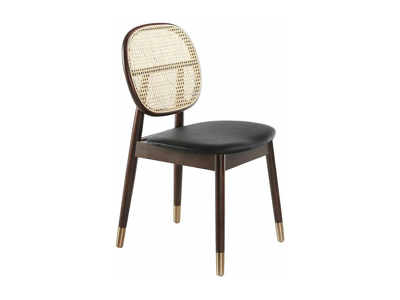 Chaise rotin simili cuir noir et bois de frêne Lola - Lot de 2-Couleur Aqua 90 Noir