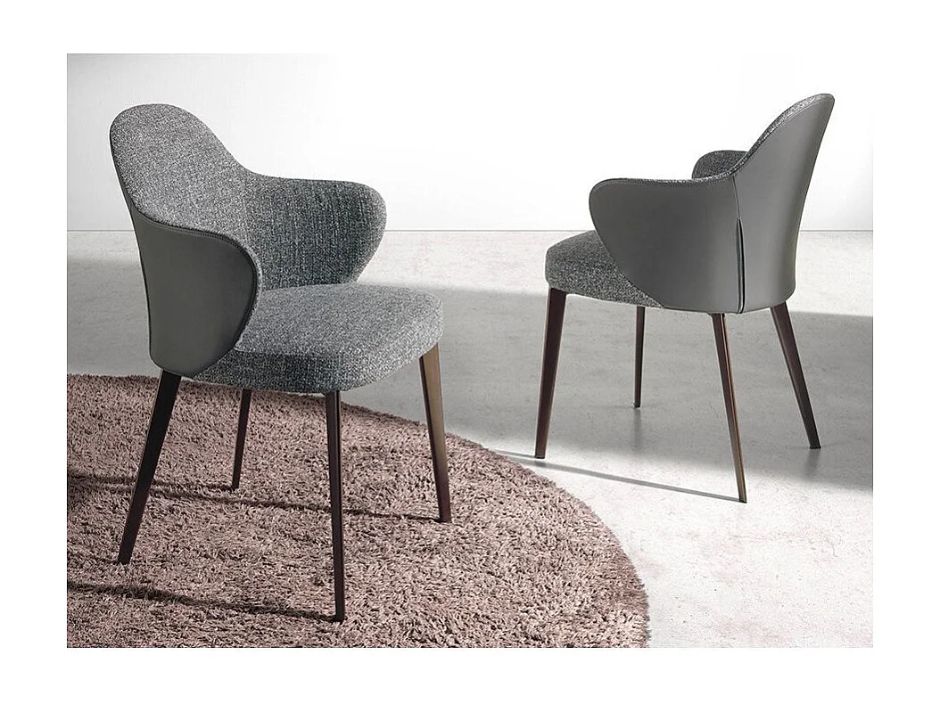 Chaise tissu et cuir éco gris et pieds acier Tinah - Lot de 2-Couleur MIRAGE 55