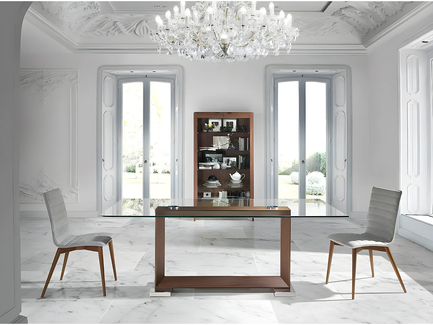 Chaise en bois de frêne couleur noyer et tissu Luza - Lot de 2-Couleur MIRAGE 24