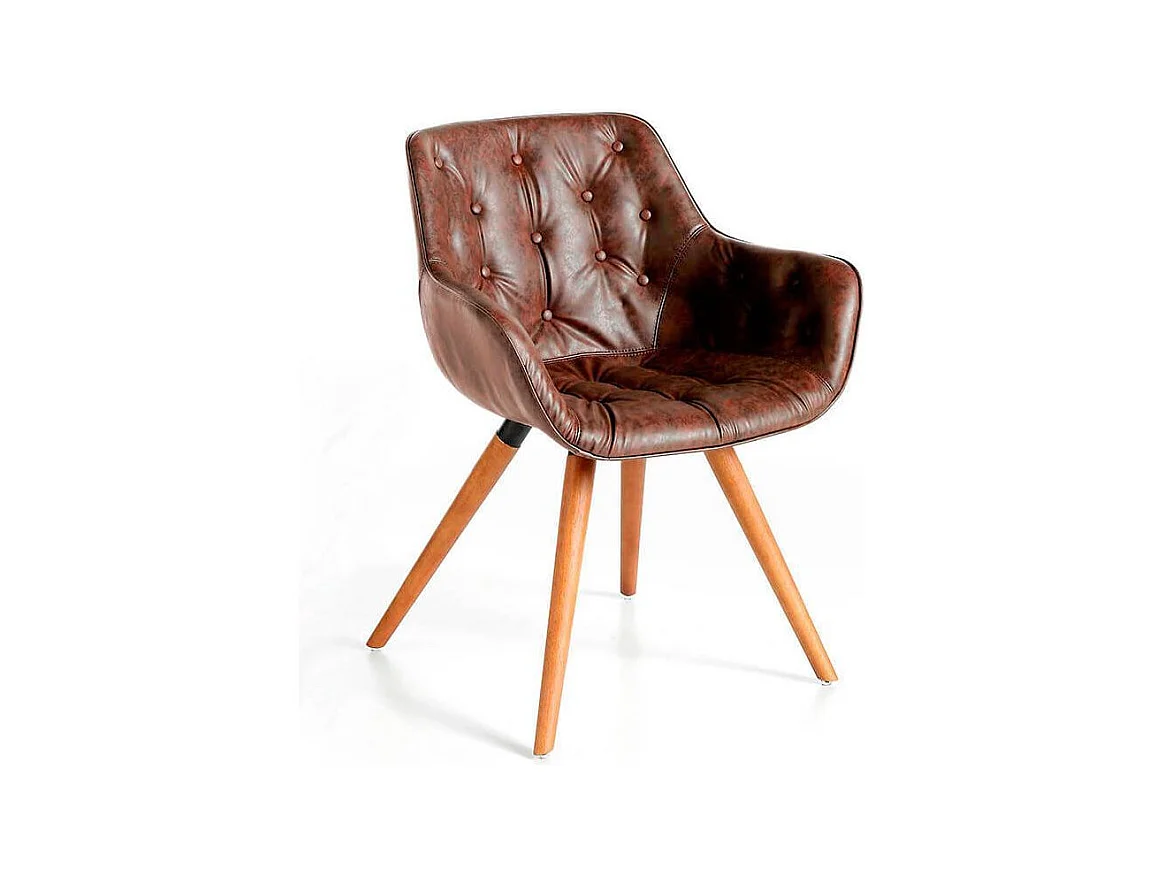 Chaise design bois massif de frêne et simili cuir capitonné Kida - Lot de 2-Couleur Aqua 11 Camel