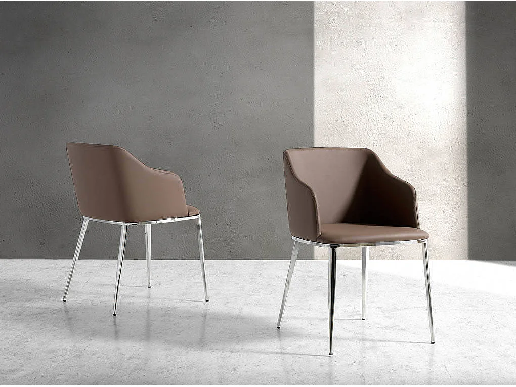 Chaise similicuir marron et pieds acier argent Gael - Lot de 2-Couleur Aqua 20 Marron