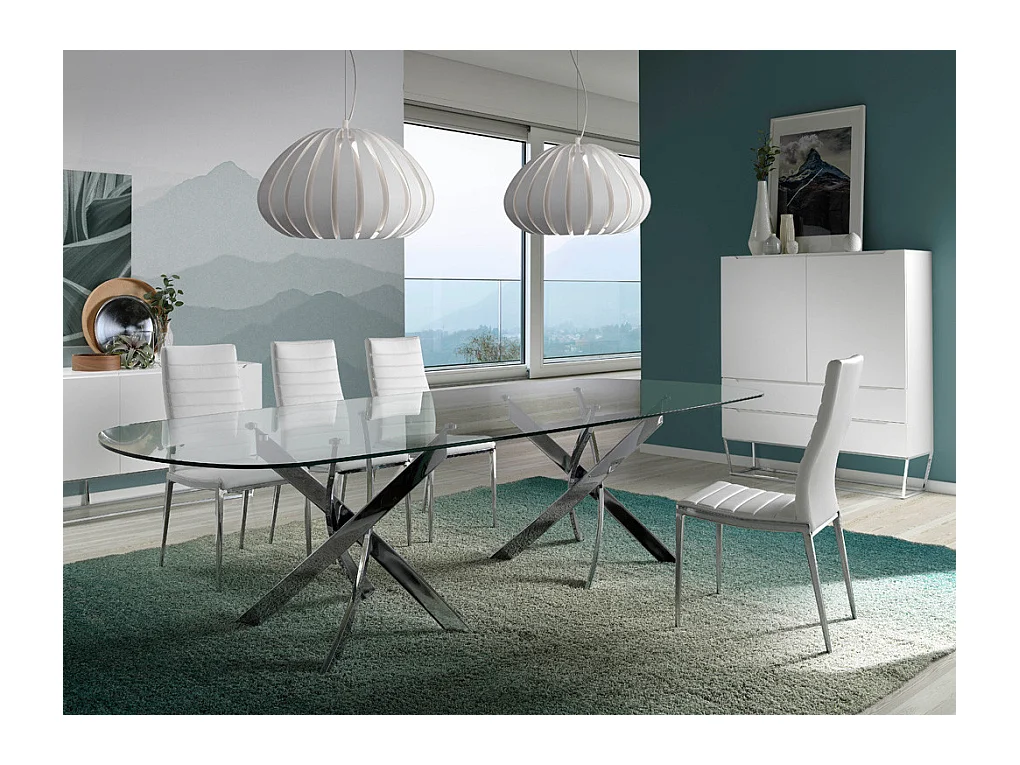 Chaise capitonnée design simili cuir et acier chromé Dina - Lot de 4-Couleur Aqua 82 Taupe