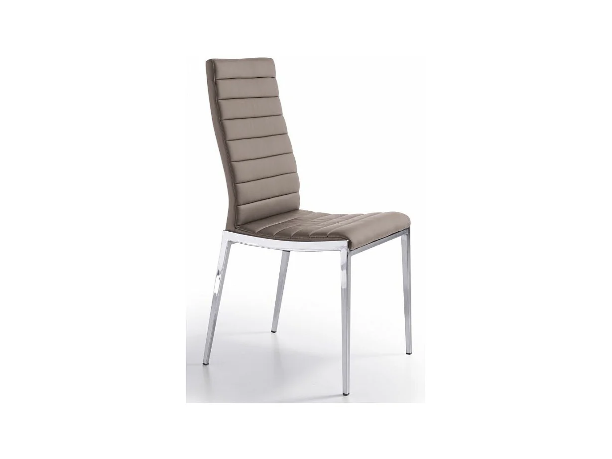 Chaise capitonnée design simili cuir et acier chromé Dina - Lot de 4-Couleur Aqua 82 Taupe