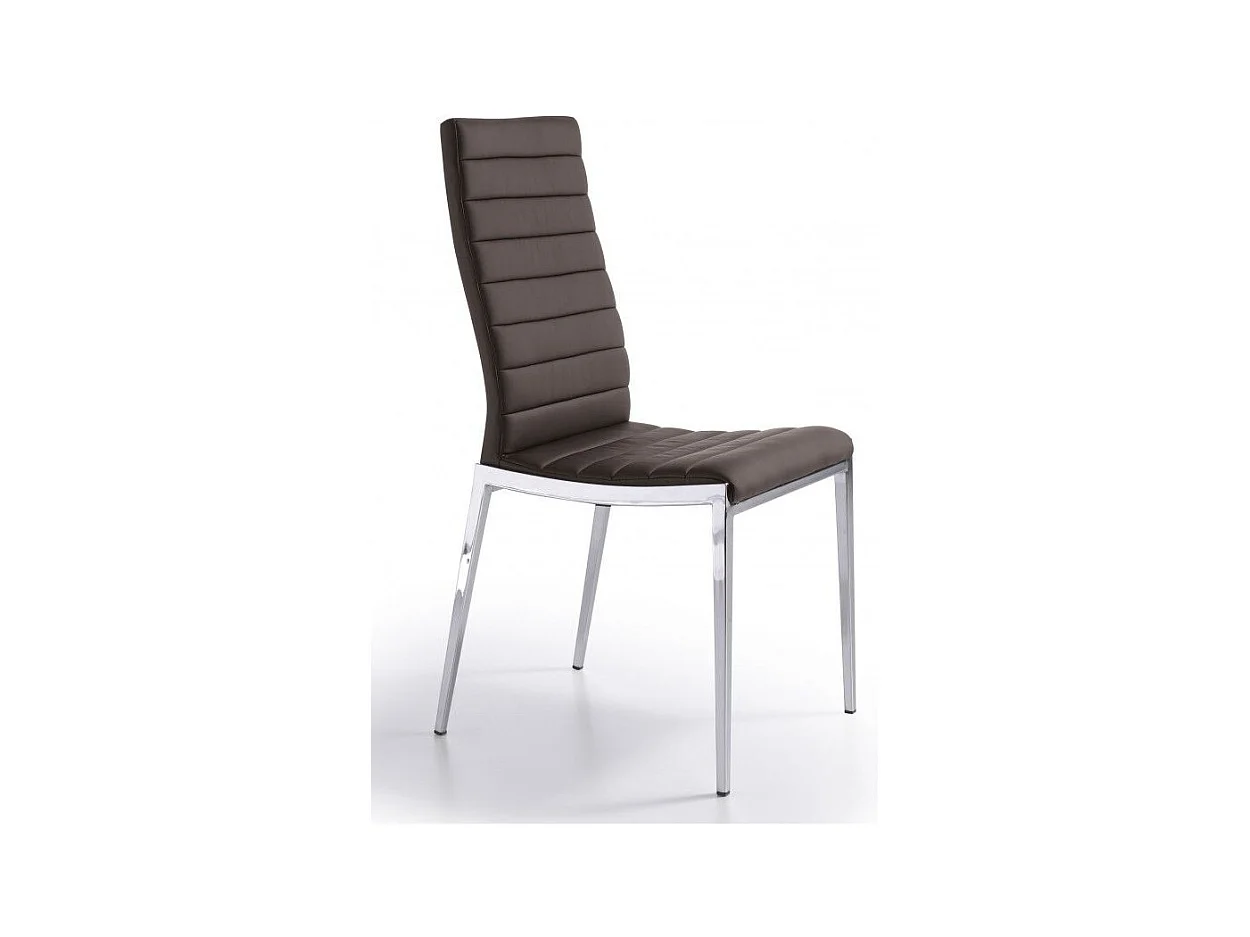Chaise capitonnée design simili cuir et acier chromé Dina - Lot de 4-Couleur Aqua 82 Taupe