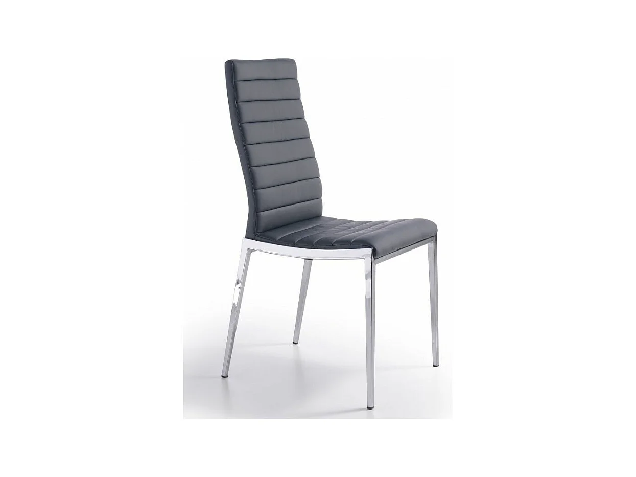 Chaise capitonnée design simili cuir et acier chromé Dina - Lot de 4-Couleur Aqua 82 Taupe