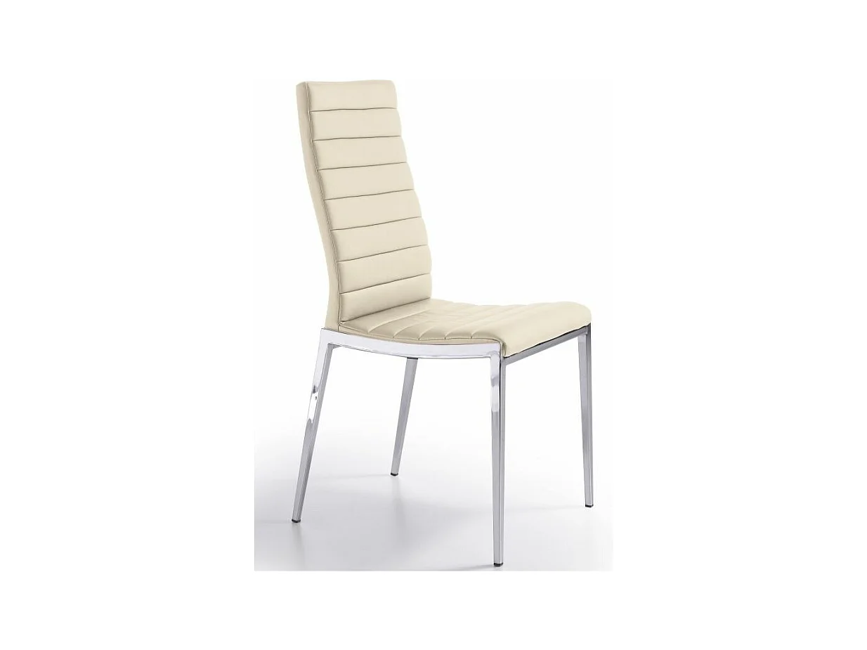 Chaise capitonnée design simili cuir et acier chromé Dina - Lot de 4-Couleur Aqua 82 Taupe