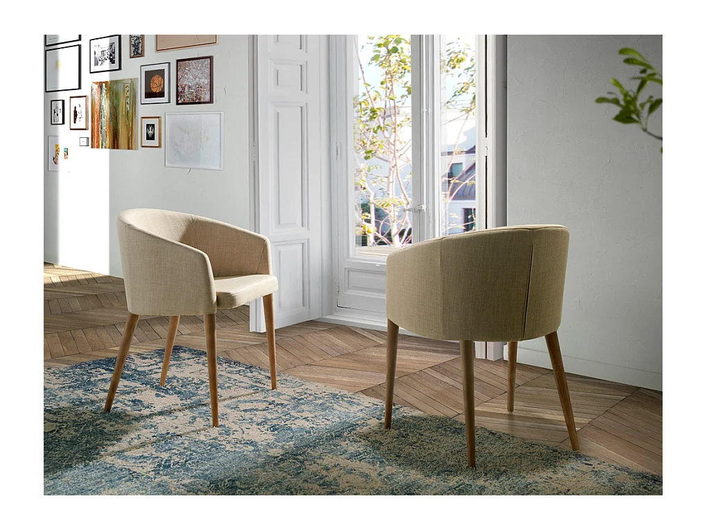 Chaise en bois de frêne et tissu beige Amandine - Lot de 2-Couleur Aqua 11 Camel