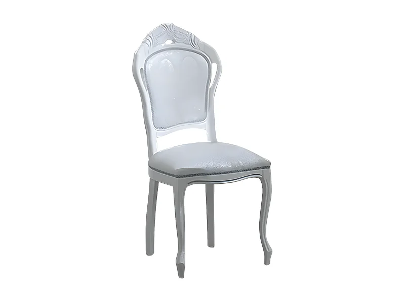 Chaise bois laqué blanc et assise tissu doux gris clair Verko