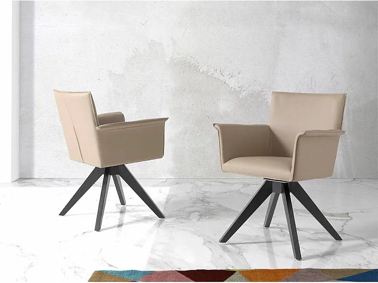 Chaise pivotante similicuir et pieds bois foncé Ekaly-Couleur Aqua 18 Taupe foncé