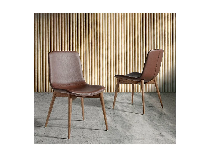 Chaise similicuir et bois de frêne massif Pandora - Lot de 2-Couleur Aqua 11 Camel