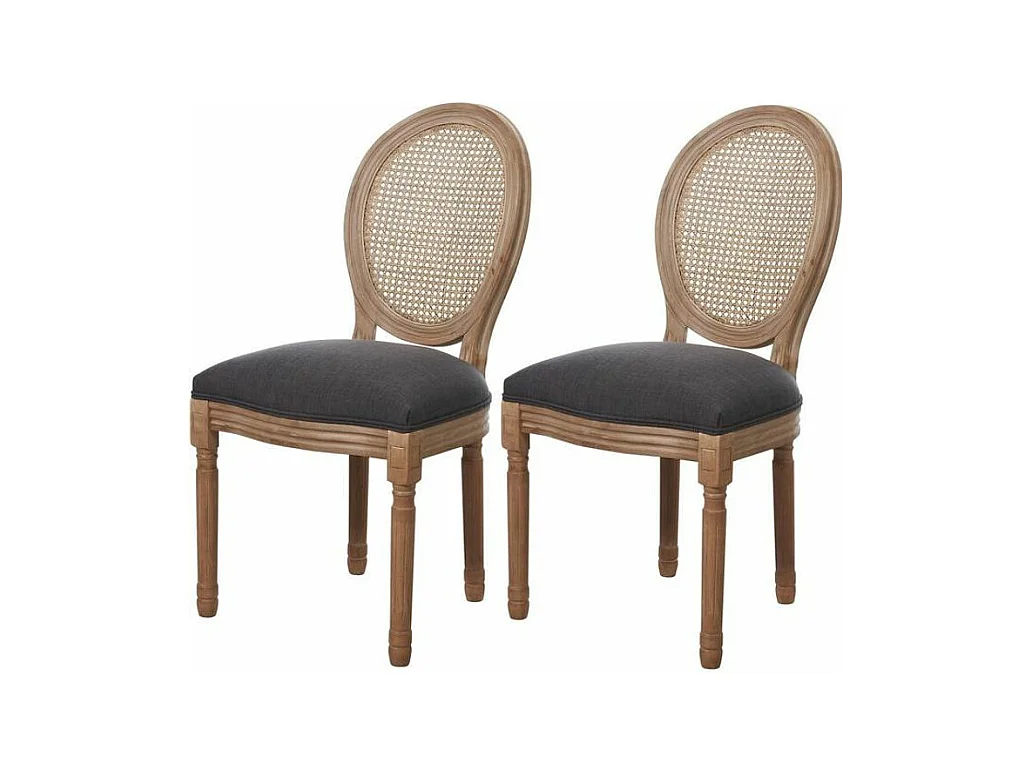 Chaise médaillon tissu anthracite et bois clair Louis XVI - Lot de 2