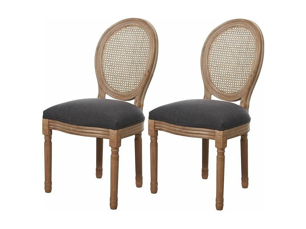 Chaise médaillon tissu anthracite et bois clair Louis XVI - Lot de 2