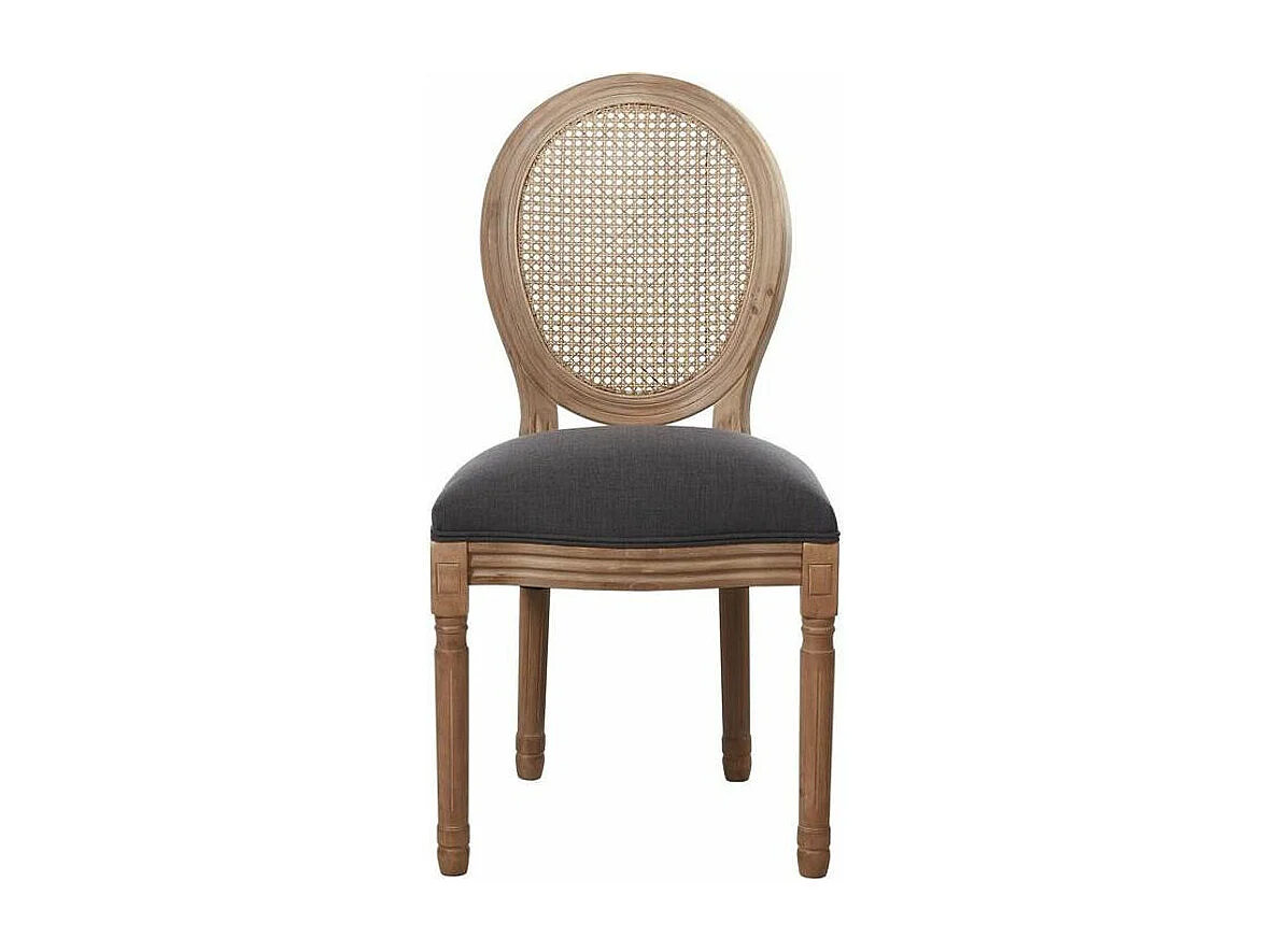 Chaise médaillon tissu anthracite et bois clair Louis XVI - Lot de 2