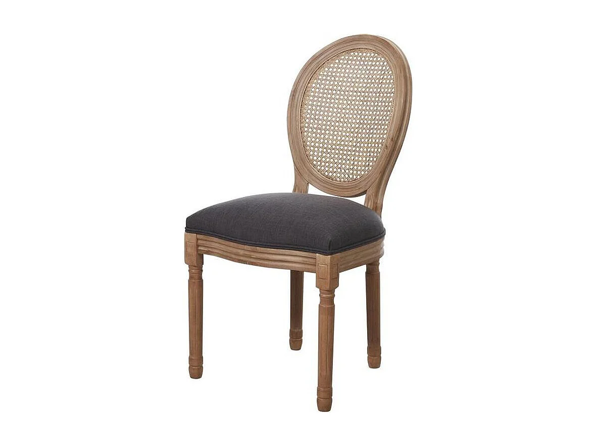 Chaise médaillon tissu anthracite et bois clair Louis XVI - Lot de 2