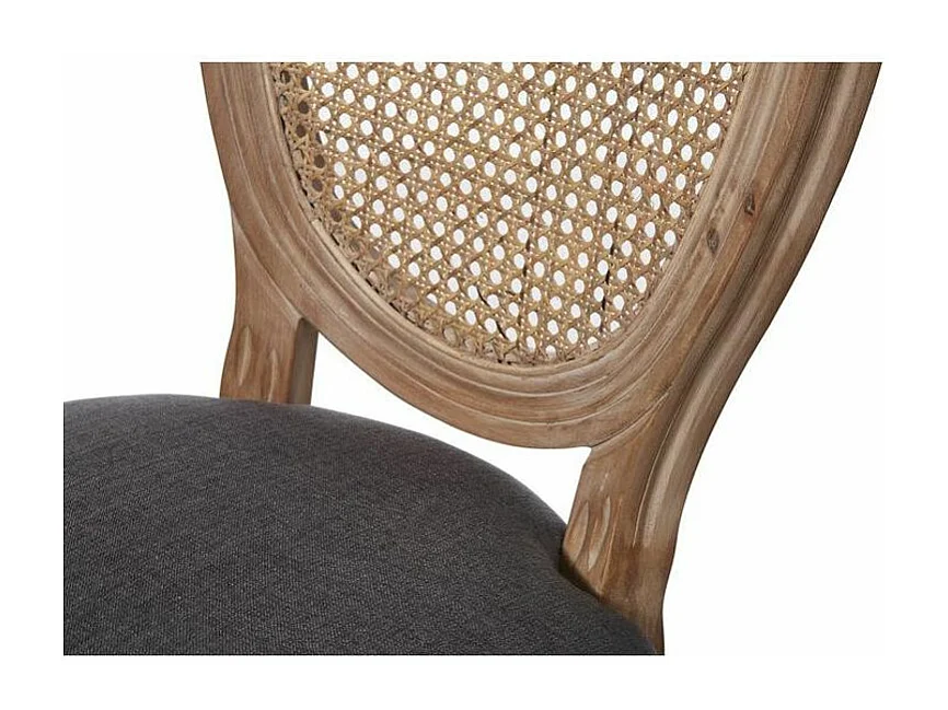 Chaise médaillon tissu anthracite et bois clair Louis XVI - Lot de 2